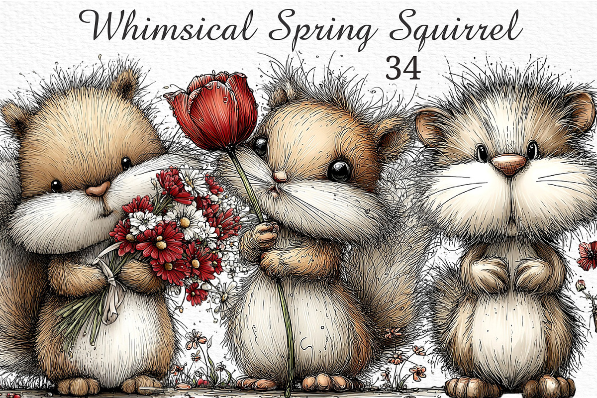 Whimsical Spring Squirrel Clipart, an Illustration by Craft Nest (Photo 1 of 11)