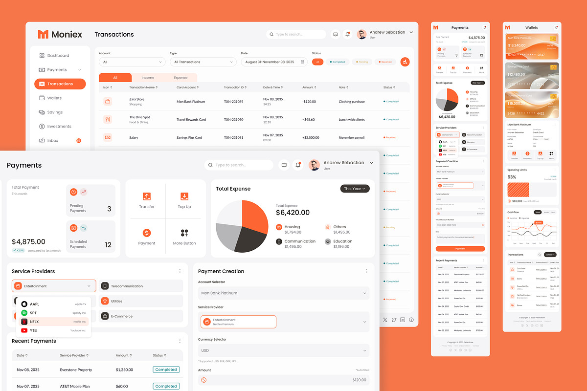 Moniex – Finance Dashboard UI Figma, an UI Kit Template by peterdraw (Photo 2 of 7)