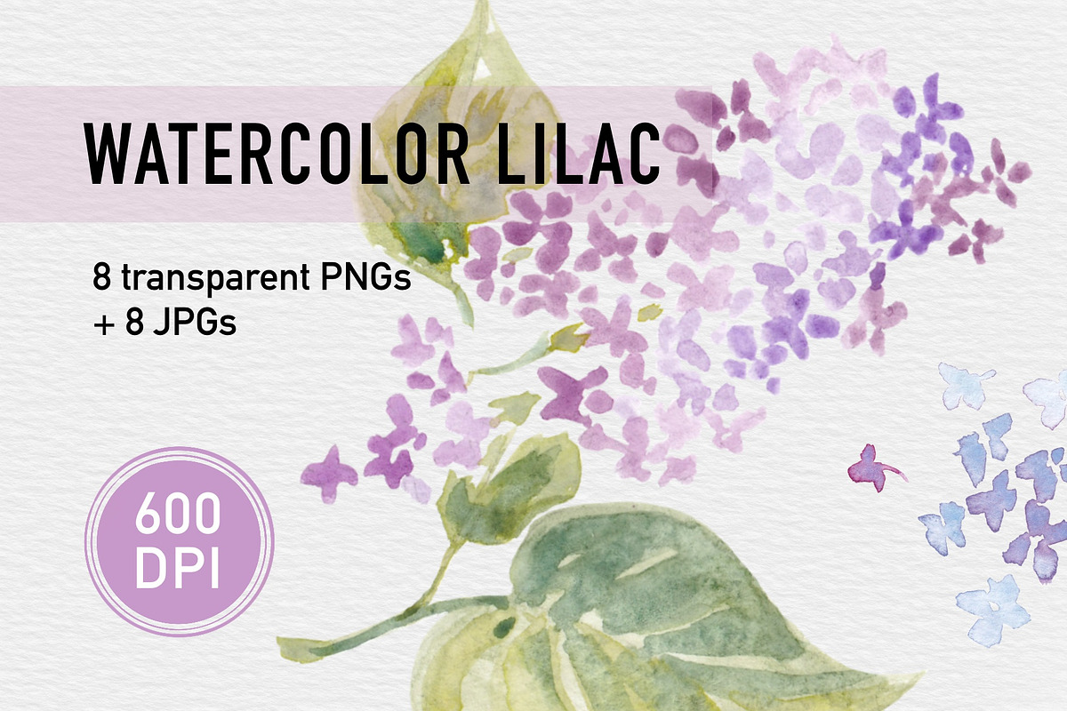 Watercolor Lilac set 600 DPI, a Decorative Illustration by byJuliaKors (Photo 1 of 3)