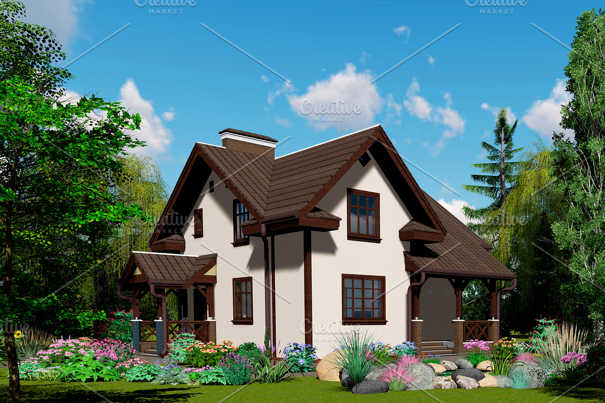 3D visualization. House., an Illustration by Velislava | Creative Market