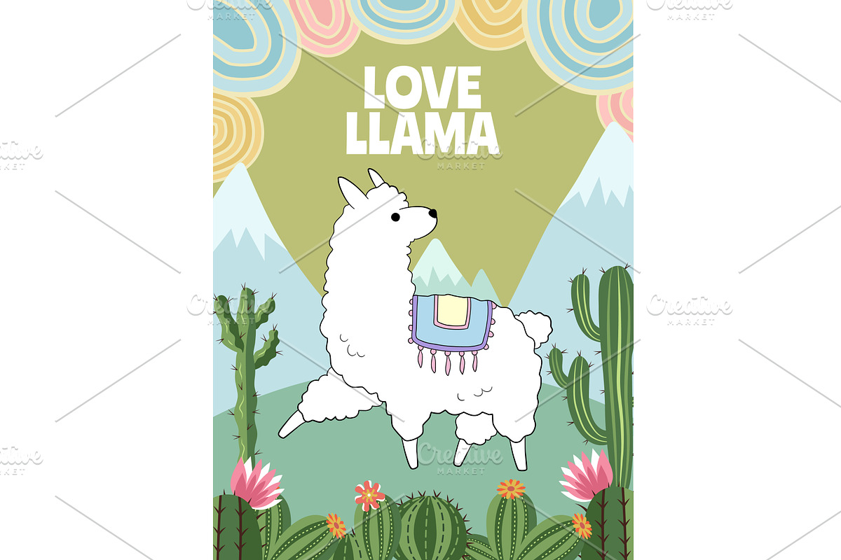 Llama. poster template with cute, an Animal Illustration by Onyx