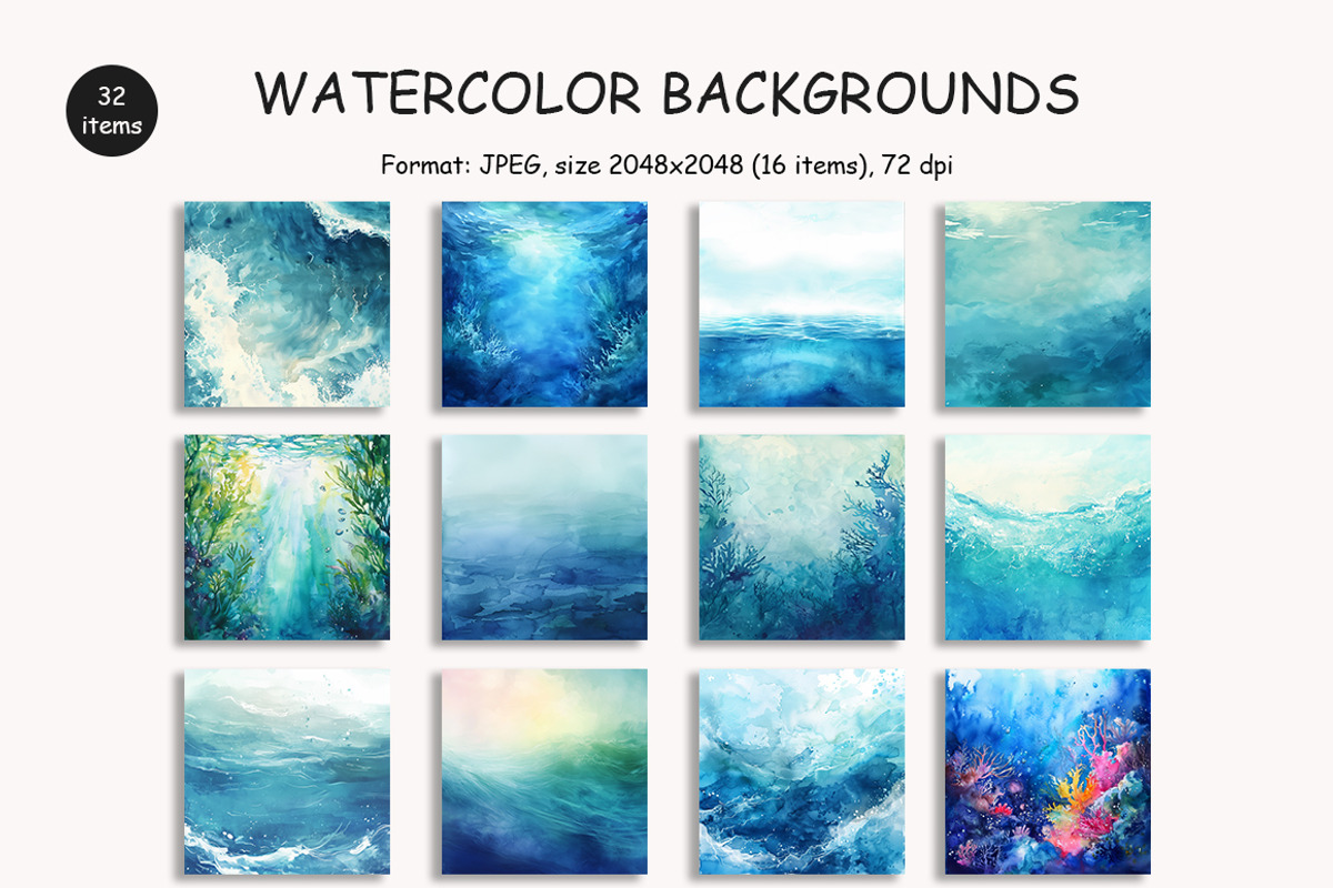 Watercolor Underwater Backgrounds, a Background Graphic by IrenKlm