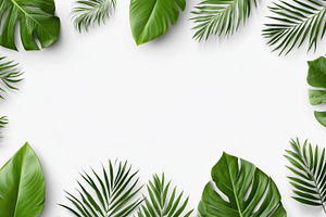 Tropical green leaves frame on white, a Nature Photo by MistyDay