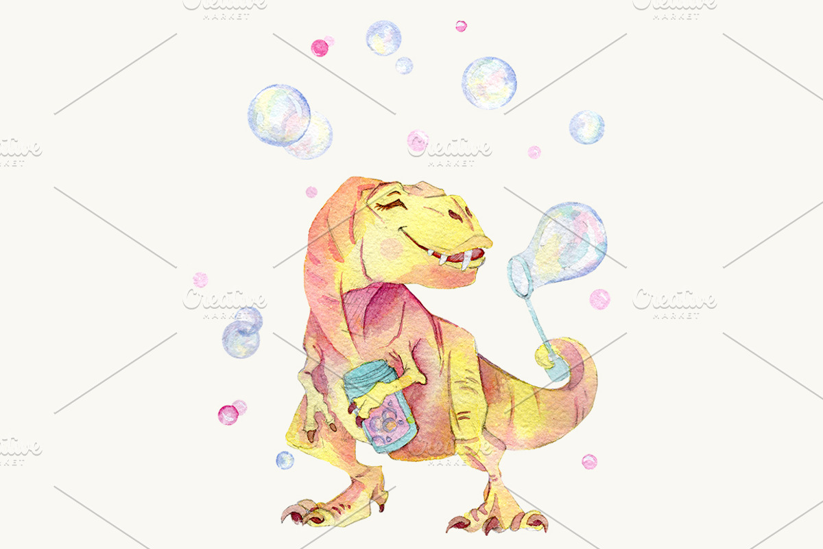 Watercolor dinosaur set, an Animal Illustration by Re_Margarita_Art (Photo 3 of 8)
