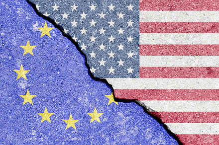 The crack between the flags of the United States and the Europea, an Abstract Photo by Eugene_Photo