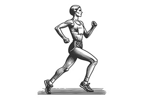 Female Runner in Motion engraving, a Sport Illustration by AlexArt