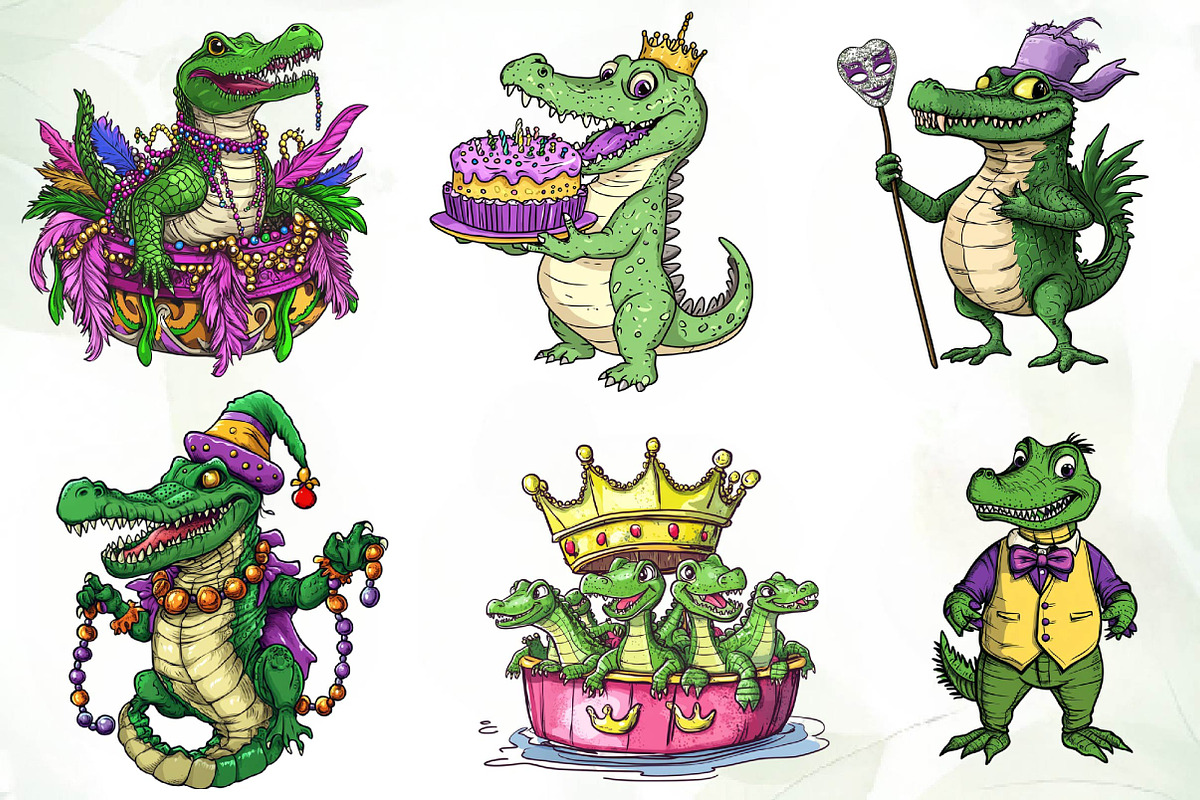 Mardi Gras Crocodile Clipart, an Illustration by CreationArt (Photo 2 of 5)