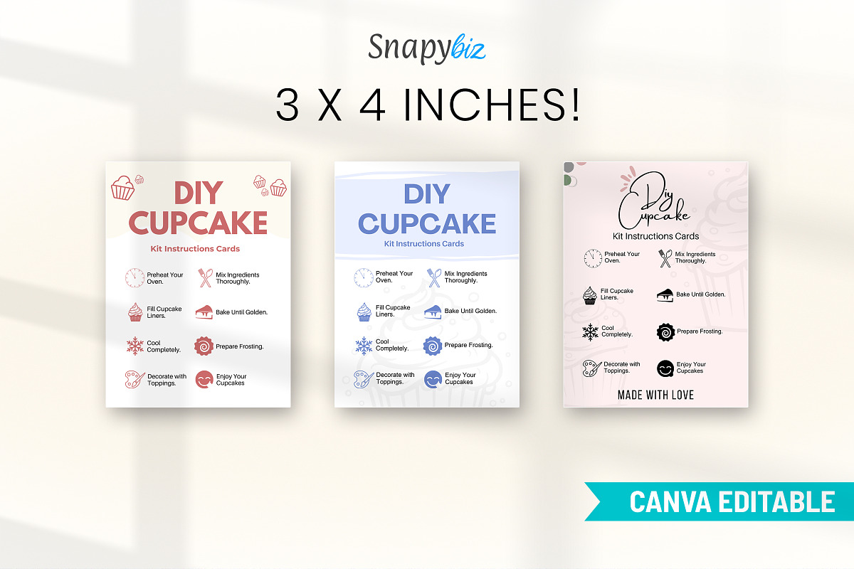 Cupcake Kit Instructions Guide Cards, a Card Template by Snapybiz (Photo 4 of 10)