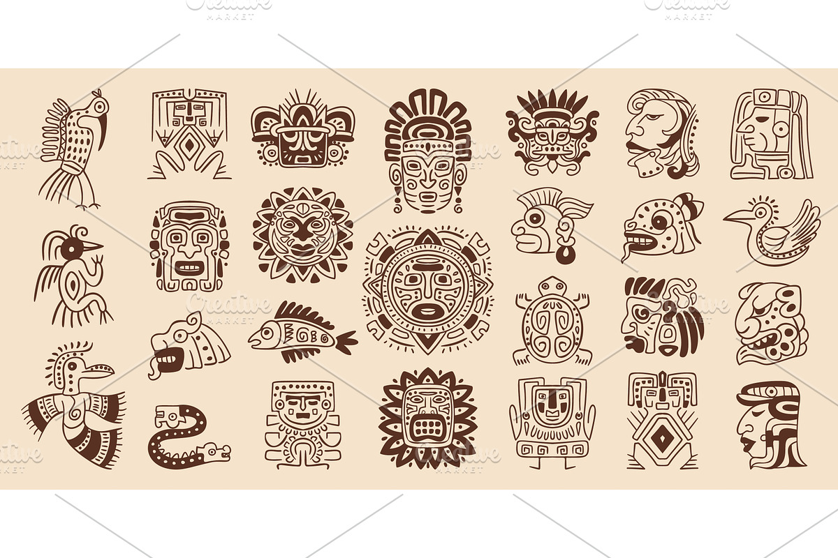 Mayan totem symbols. Maya, an Object Illustration by Stock-Smart-Start