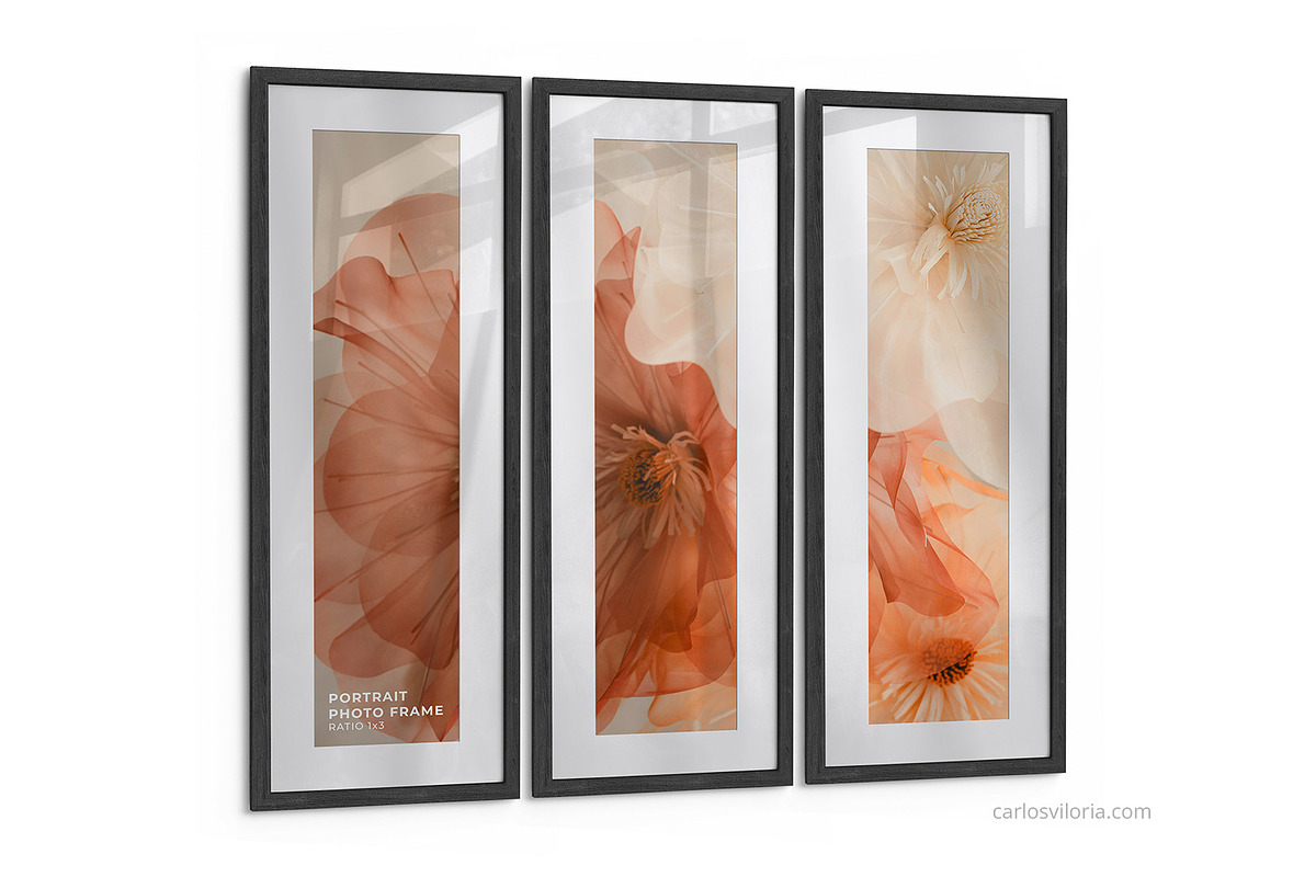 Triptych Photo Frame Mockup – R3x1, a Merchandise Mockup by Mockups by Carlos Viloria (Photo 2 of 7)
