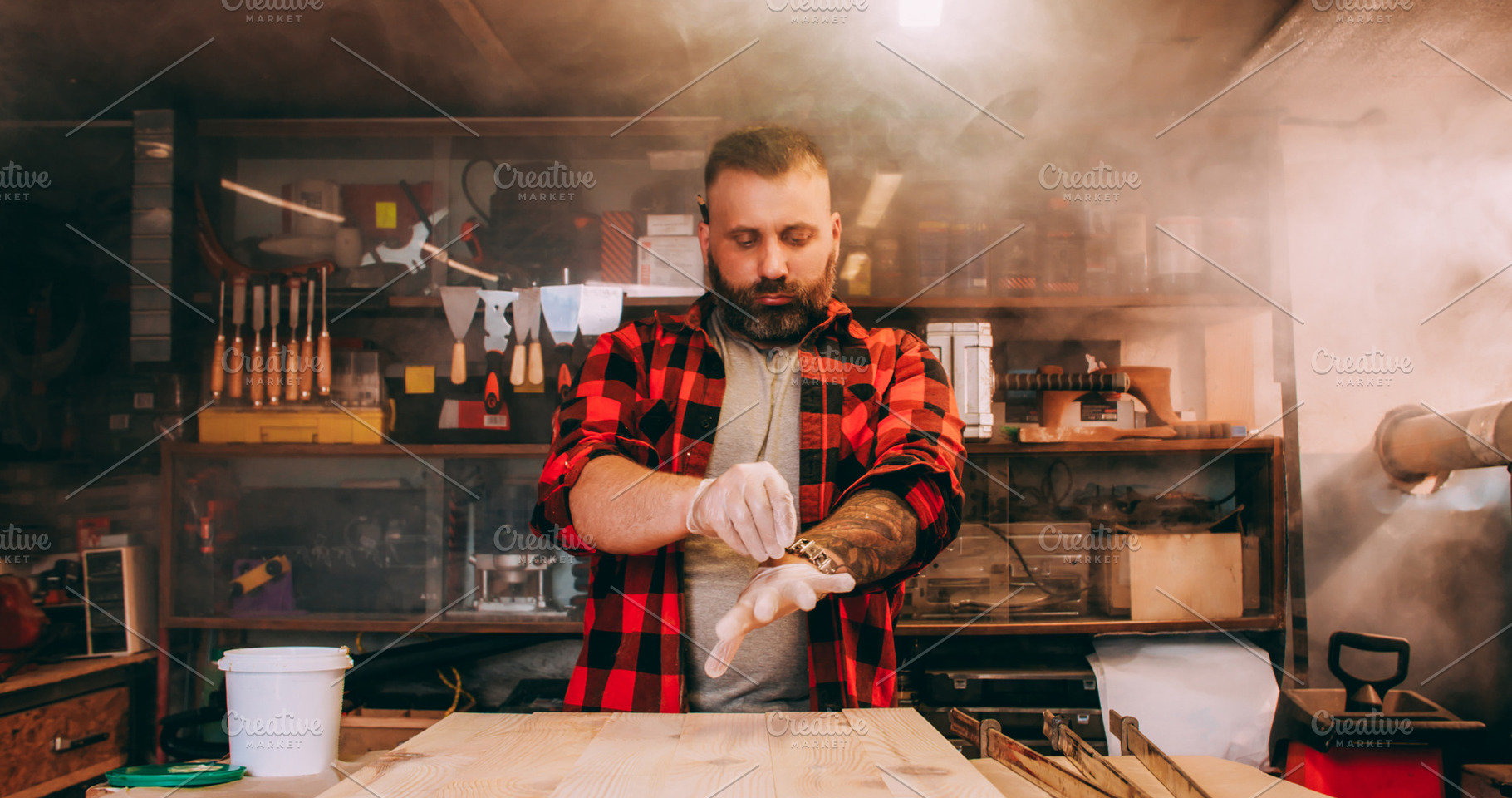 Joinery workshop industrial safety carpenter glove, a Person Photo by Photo Drive Studio