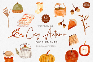Hand Drawn Autumn Floral and Food