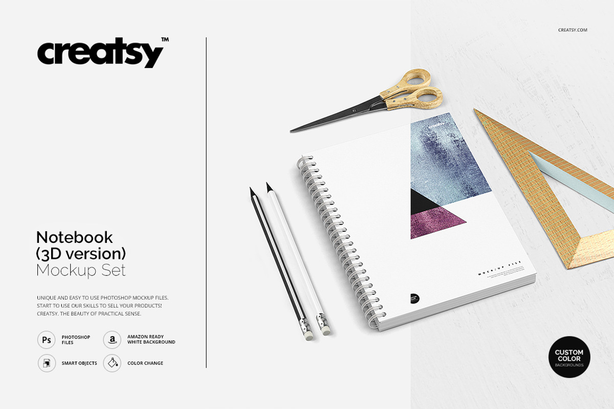 Notebook Mockup Set (3D version), a Print Template by creatsy2