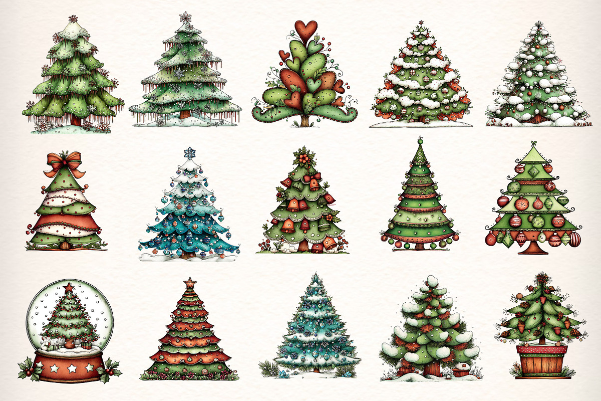 Whimsical Christmas Tree Clipart, an Illustration by Dream Creation (Photo 5 of 7)