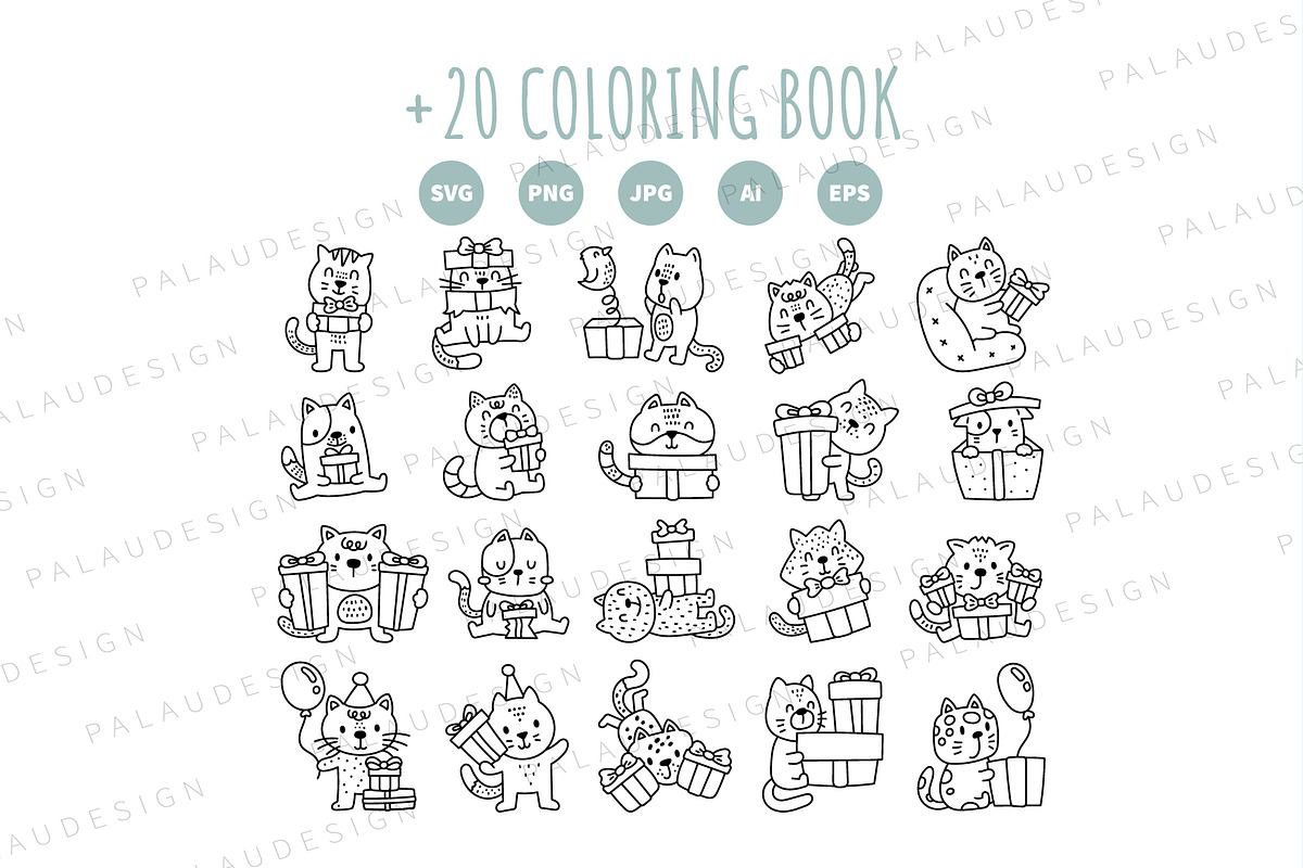 Cats Birthday Clipart Set, an Animal Illustration by Palau (Photo 9 of 10)