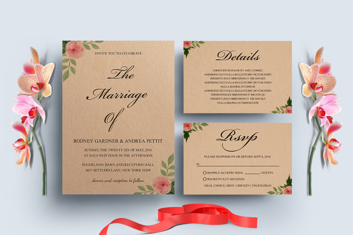 Rose Wedding Invitation Set, an Invitation Template by TemplateCrafts (Photo 2 of 4)