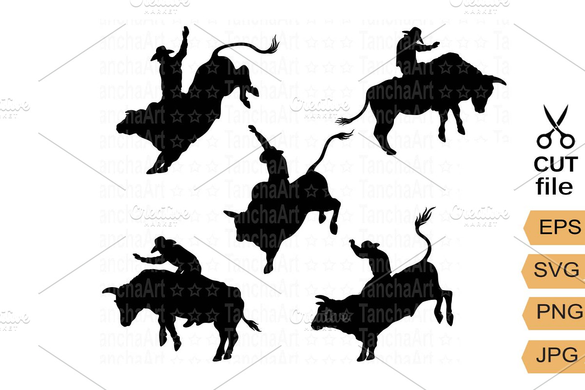 Rodeo cowboy bull silhouette clipart, a Graphic by TanchaArt (Photo 1 of 8)