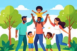 llustration of a diverse family playing together in a park, a Person Illustration by DanFLCreativo