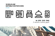50 Hotel Icons, an Outline Icon by Side Project (Thumbnail 1 of 8)