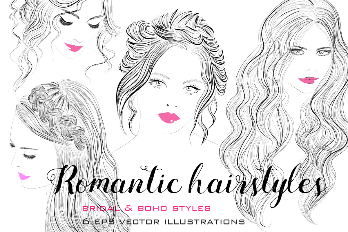 Romantic hairstyles line drawings, a Person Illustration by esylvia (Photo 1 of 4)