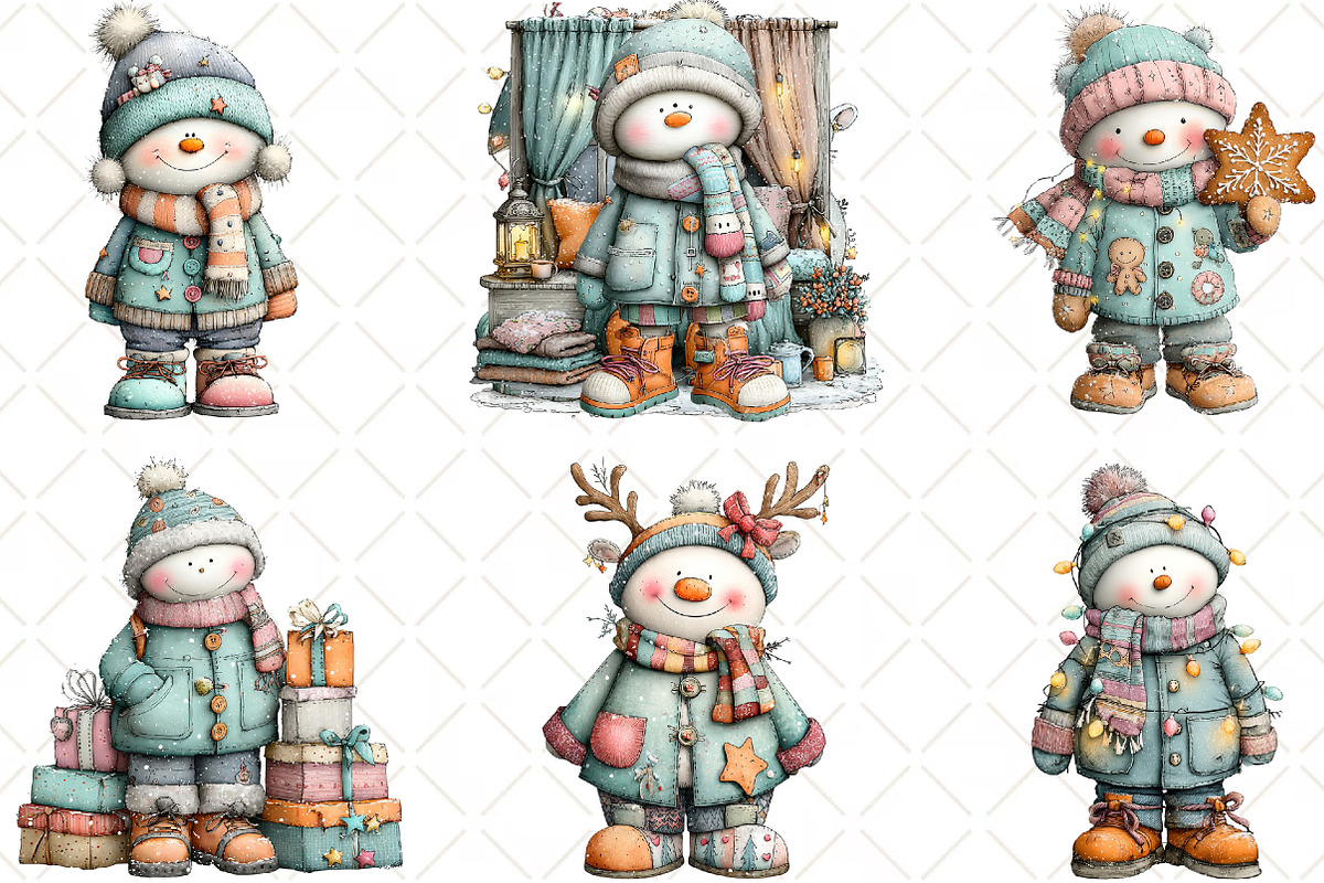 Whimsical Snowman Clipart, an Animal Illustration by Black Bird Studio (Photo 2 of 6)