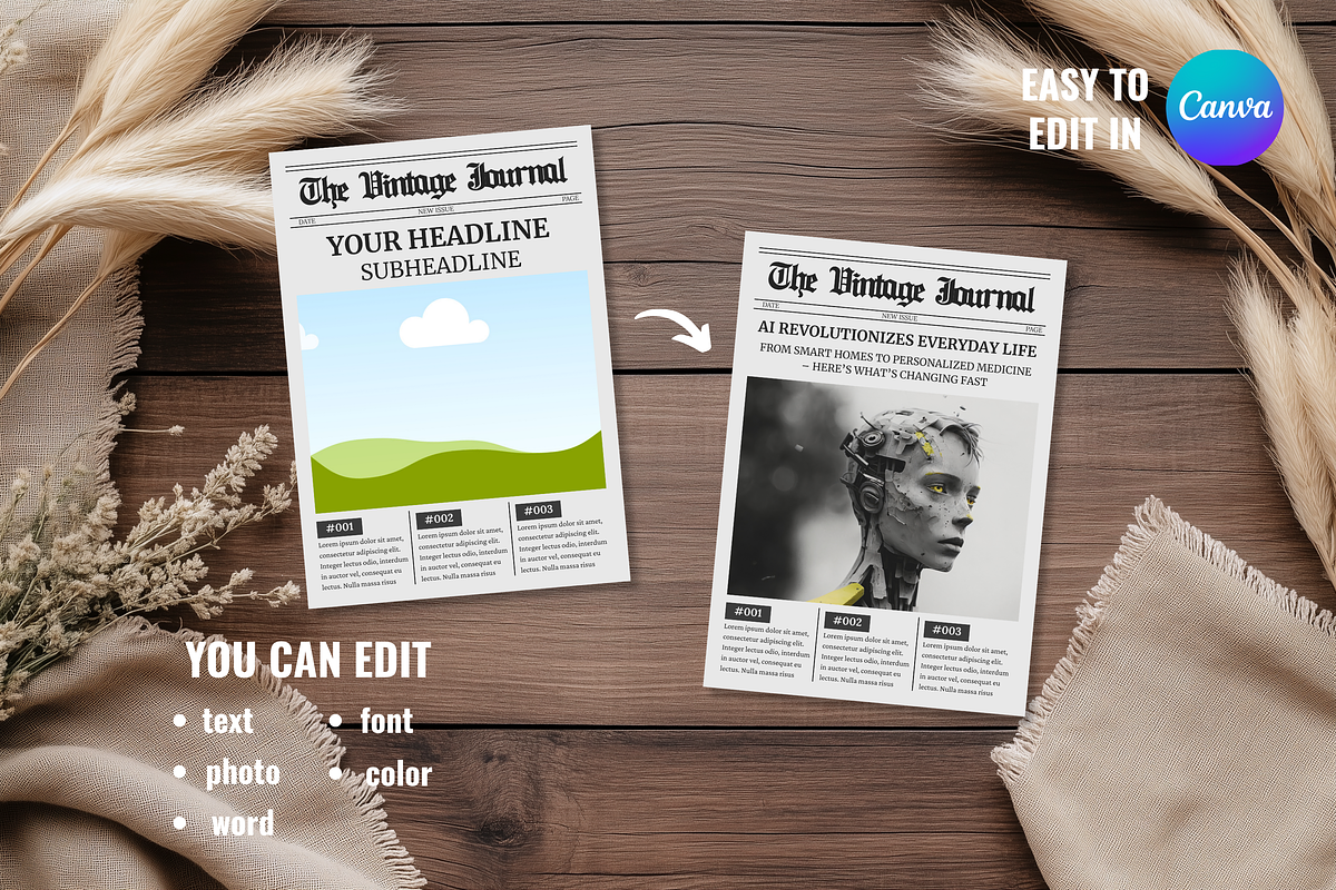 Vintage Newspaper Template, a Magazine Template by ZoloDesignHub (Photo 3 of 8)