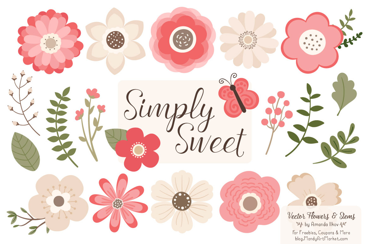 Coral Flowers Vectors, an Illustration by Amanda Ilkov (Photo 1 of 4)