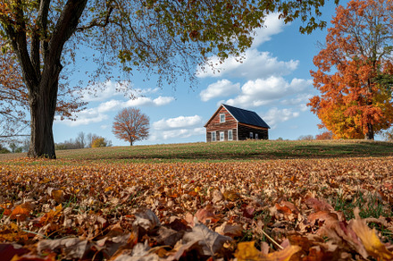 Vibrant fall foliage surrounds a cha, a Photo by Iftikhar Alam