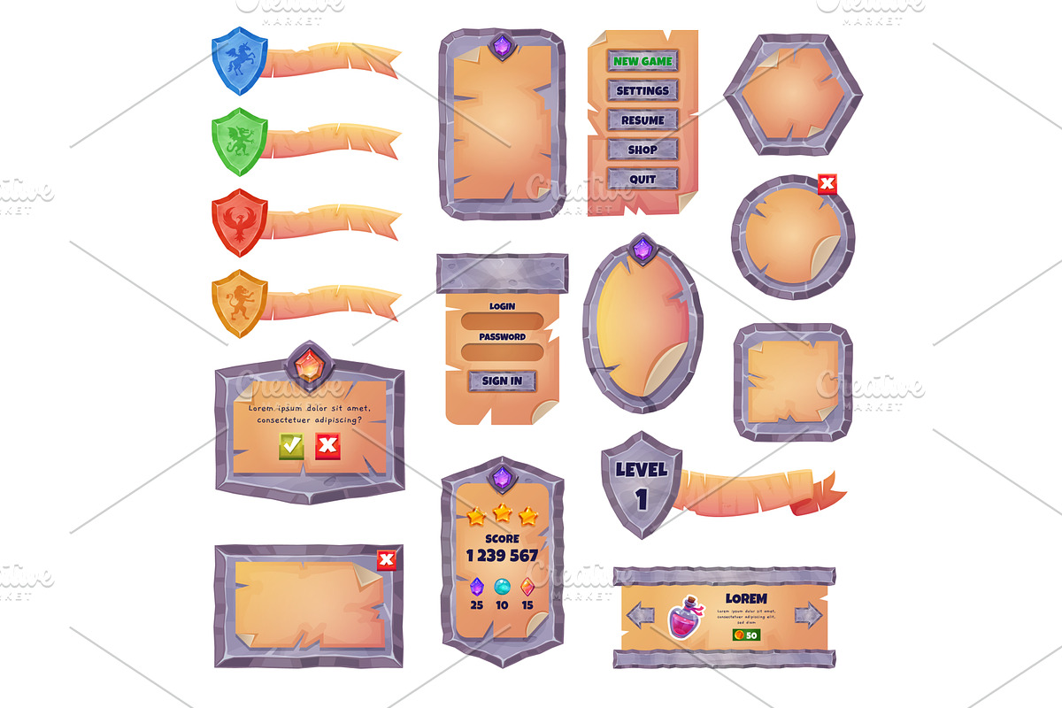 Parchment ui. Fantasy rpg game cards, an Illustration by Stock-Smart-Start