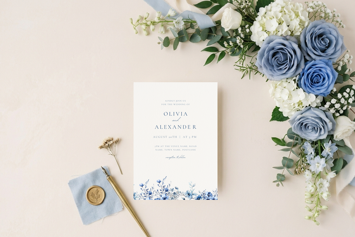 Dusty Blue Wedding Invitation, a Card Template by heynomi (Photo 1 of 13)