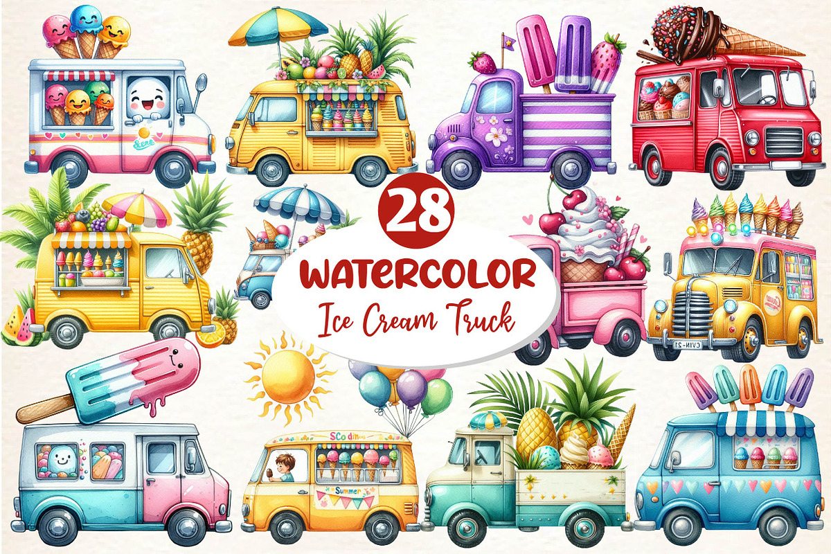 Summer Ice Cream Truck Clipart, an Illustration by Dream Creation (Photo 1 of 6)