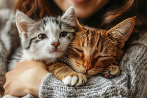Two kittens, one sleeping ginger tab, an Animal Photo by Pixeness Studio