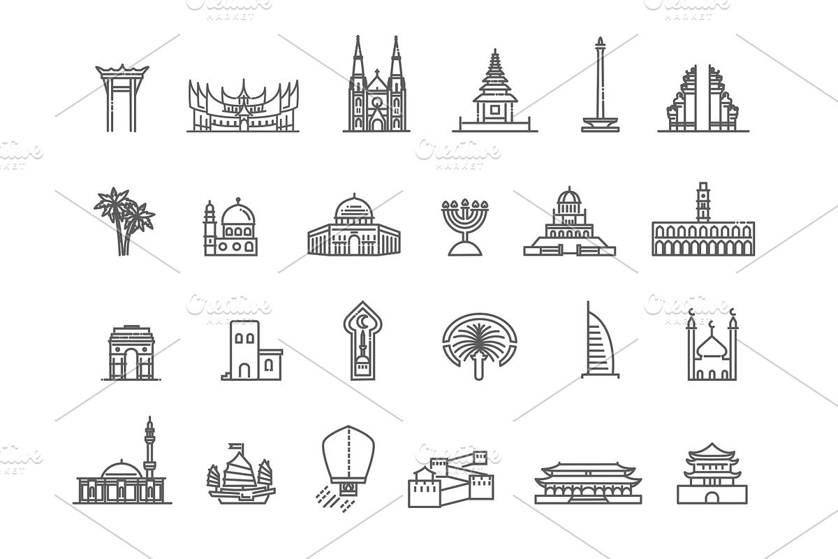 Asian Landmarks icons, an Object Illustration by Tettygreen