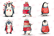 Christmas Penguin Clipart, an Illustration by Markicha Art (Thumbnail 3 of 6)