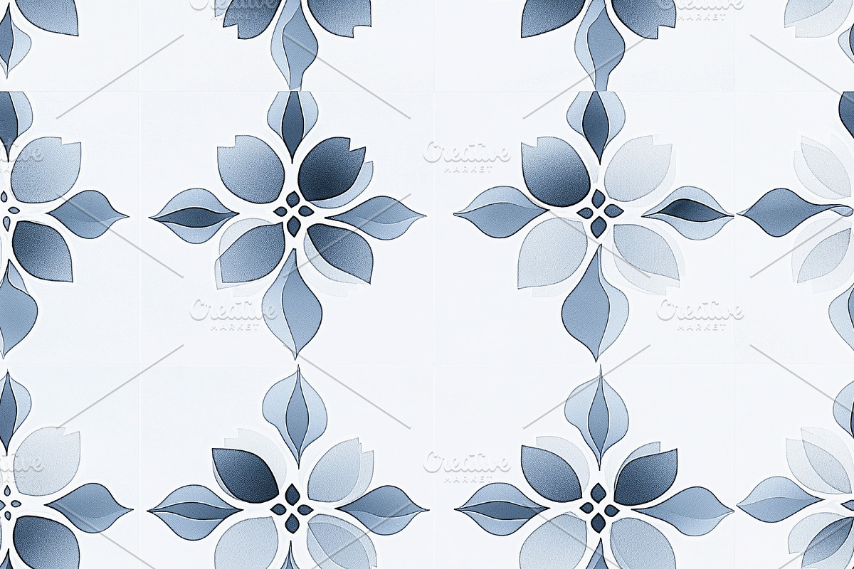 Seamless pattern repeating blue floral pattern on white tiles cr, a Pattern Graphic by Studio ANNA