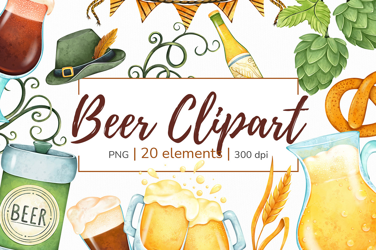 Beer Clipart PNG Set, a Food Illustration by Mespilia (Photo 1 of 5)