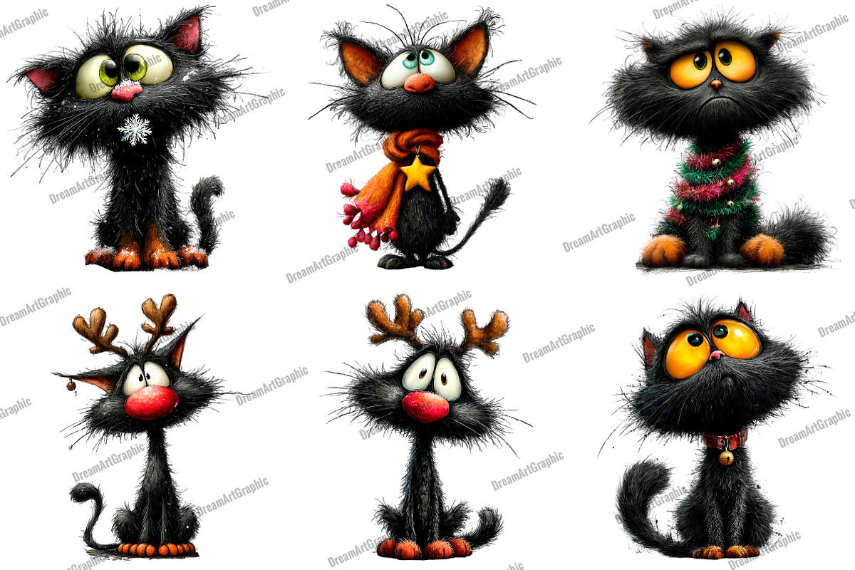 Funny Black Cat Christmas Clipart, an Illustration by DreamArtGraphic (Photo 2 of 5)