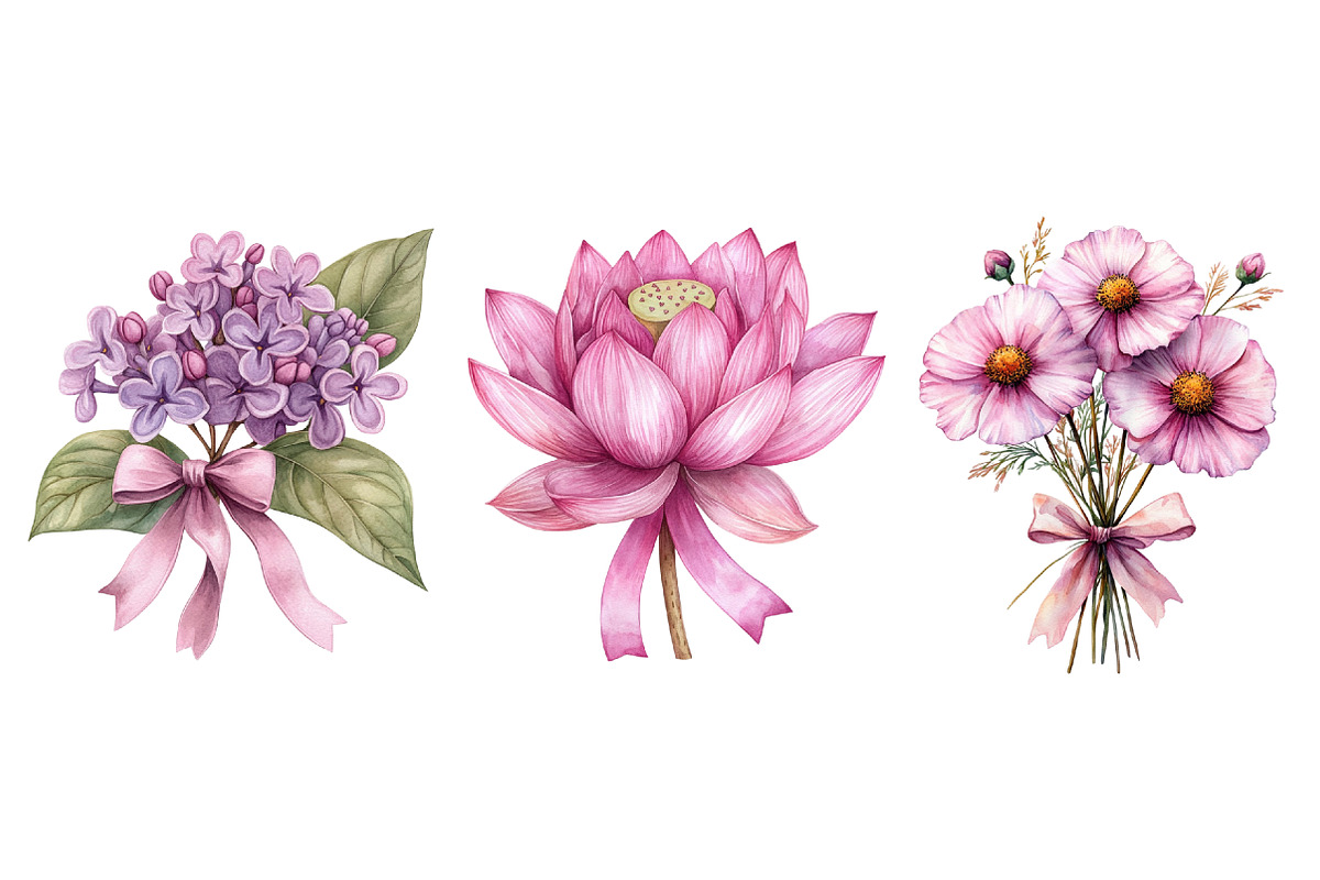 Pink Flowers Watercolor Clipart, an Illustration by Dream Creation (Photo 7 of 7)