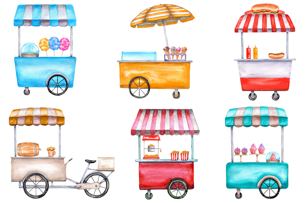 Watercolor food trucks and carts, a Food Illustration by Olha's watercolor (Photo 4 of 10)