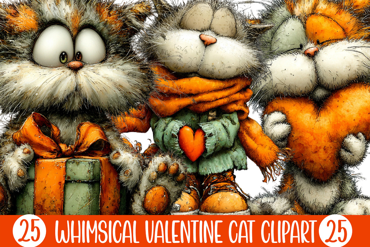 Whimsical Valentine Cat Clipart, an Illustration by Designking (Photo 1 of 5)