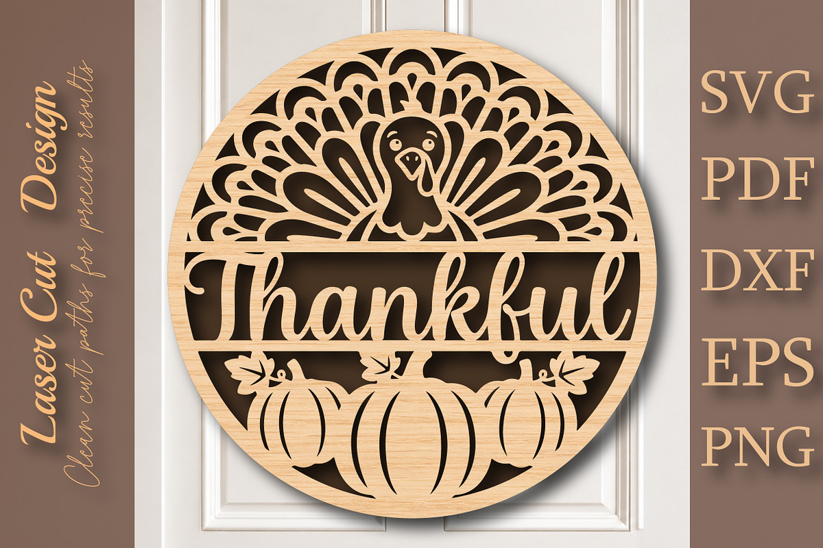 Thankful Turkey Door Sign SVG, a Work Illustration by Digital Artistic99 (Photo 1 of 4)