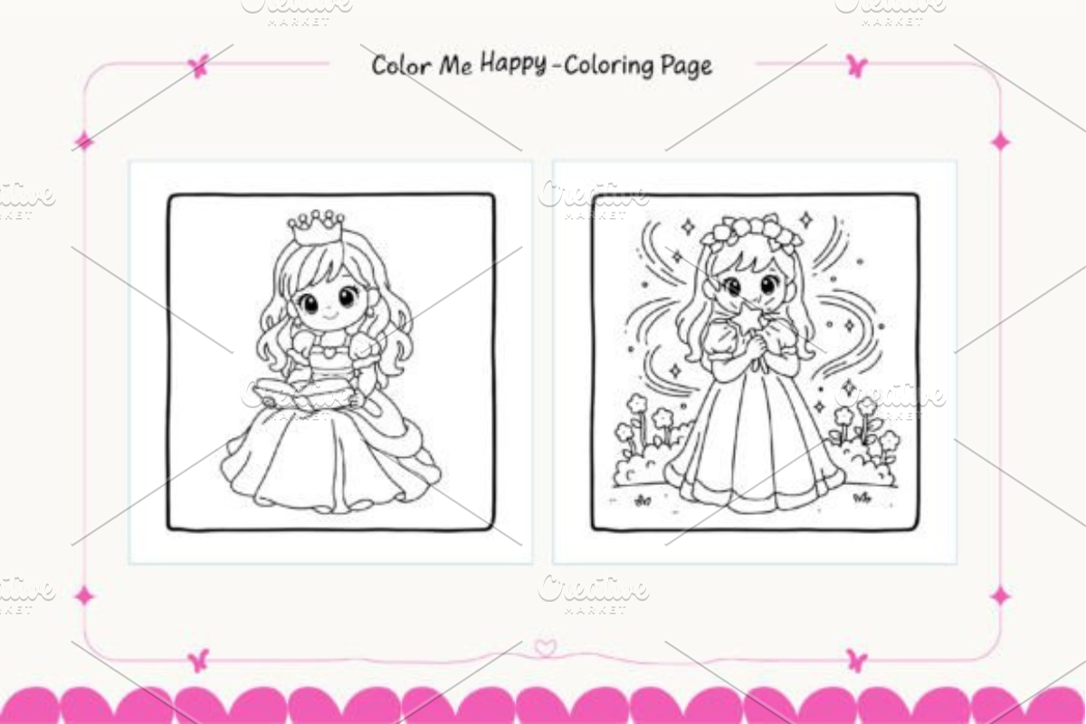 Cute Princess Coloring Pages for Kid, a Decorative Illustration by Ink Gallery (Photo 3 of 4)