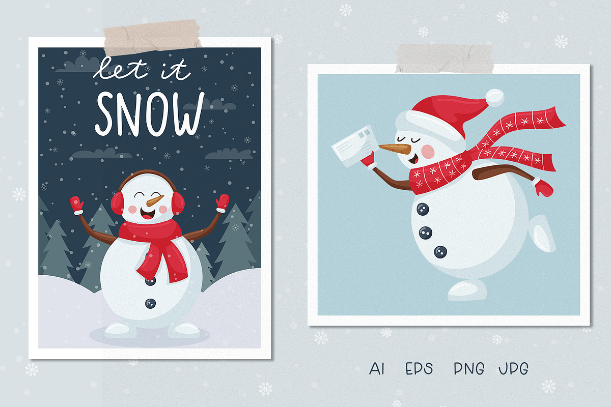 Christmas snowmen & cards, a Seasonal Illustration by Valeria Soloveva (Photo 4 of 6)
