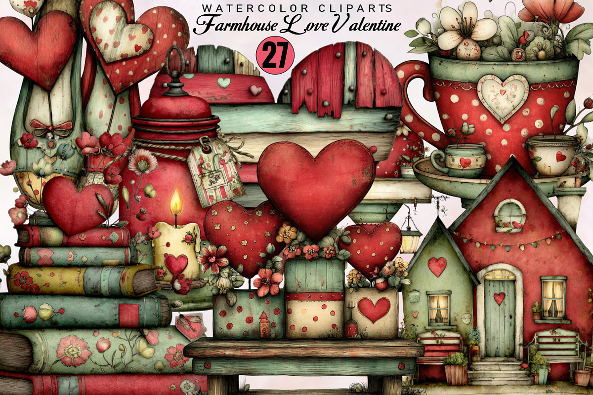 Farmhouse Love Valentine Clipart Bu, an Illustration by SVGArt (Photo 1 of 8)