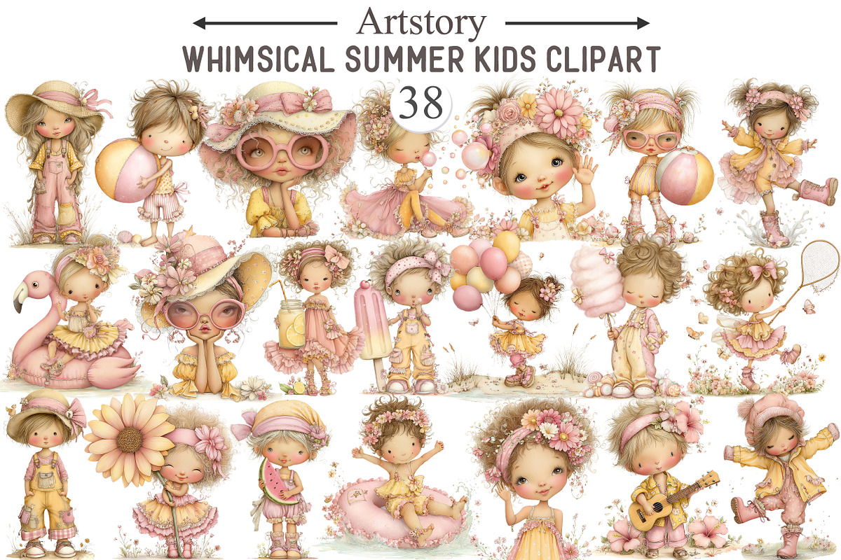 Whimsical Summer Kids Clipart, an Illustration by designcity5 (Photo 1 of 5)