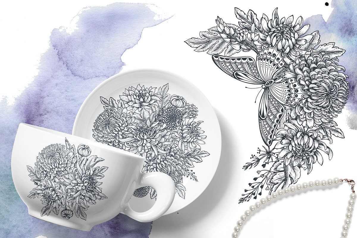 Chrysanthemum vector set, a Decorative Illustration by Molly art (Photo 6 of 11)