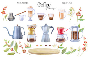 Coffee Stories - Watercolor Clipart