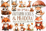 Autumn Foxes & Meadow Clipart, an Illustration by Sublimation Artist (Thumbnail 1 of 6)