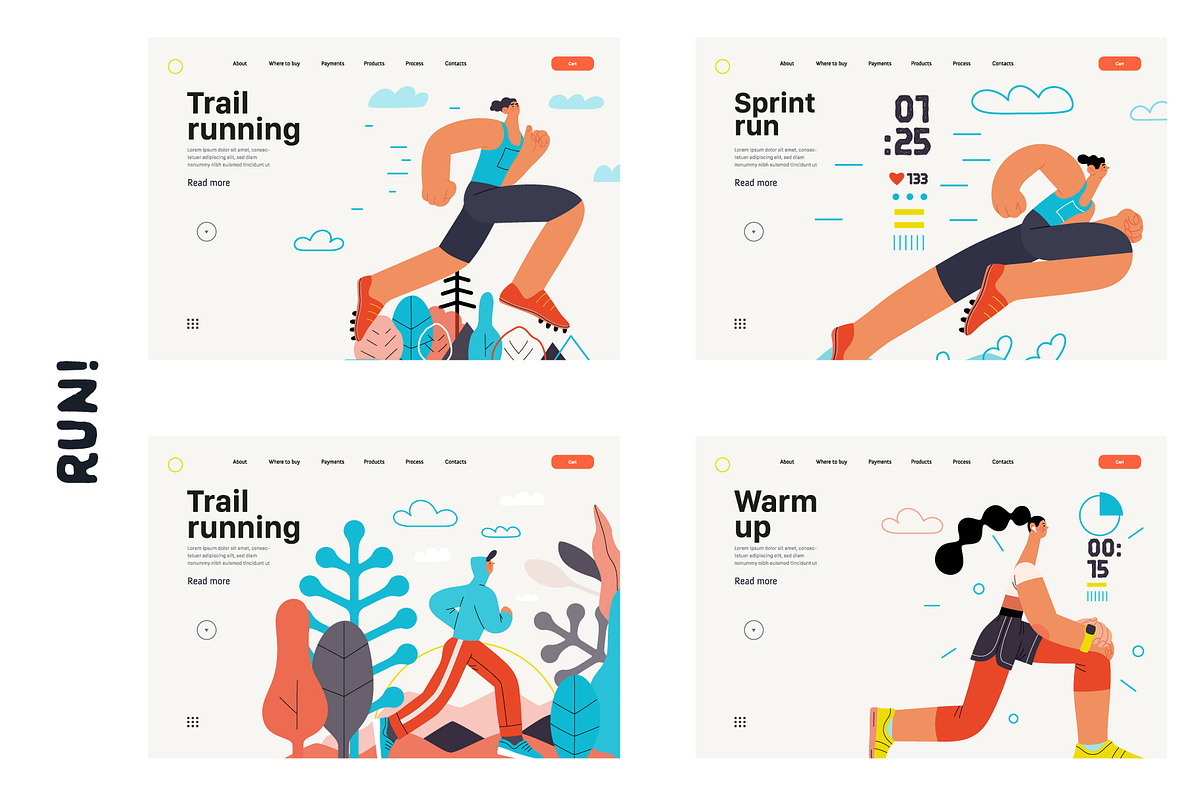 RUN! flat vector illustrations set, a Templates & Theme by Grivina's shop (Photo 22 of 24)