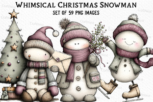 Whimsical Christmas Snowman Clipart, an Illustration by Craft Nest